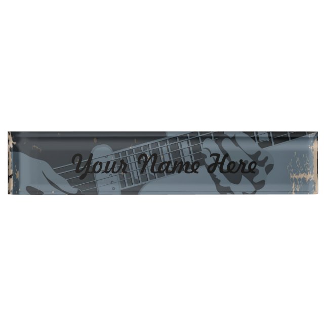 Blue & Black Rustic Guitar Player Nameplate (Front)