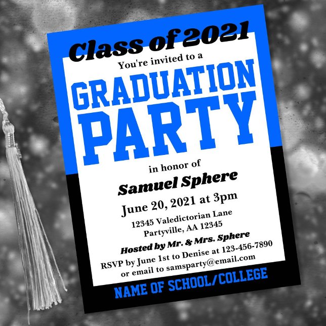 Blue Black School Colors Graduation Invitation (Creator Uploaded)