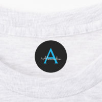 Blue Black Script Girly Monogram Name