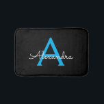 Blue Black Script Girly Monogram Name Bath Mat<br><div class="desc">Black and Blue Simple Script Monogram Name Bath Mats. This makes the perfect graduation,  birthday,  wedding,  bridal shower,  anniversary,  baby shower or bachelorette party gift for someone that loves glam luxury and chic styles.</div>