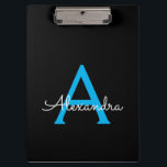 Blue Black Script Girly Monogram Name Clipboard<br><div class="desc">Black and Blue Monogram Name Planning Clipboard. This makes the perfect sweet 16 birthday,  wedding,  bridal shower,  anniversary,  baby shower or bachelorette party gift for someone that loves glam luxury and chic styles.</div>