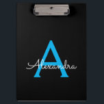 Blue Black Script Girly Monogram Name Clipboard<br><div class="desc">Black and Blue Monogram Name Planning Clipboard. This makes the perfect sweet 16 birthday,  wedding,  bridal shower,  anniversary,  baby shower or bachelorette party gift for someone that loves glam luxury and chic styles.</div>