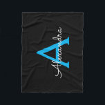 Blue Black Script Girly Monogram Name Fleece Blanket<br><div class="desc">Black and Blue Monogram Name Fleece Blanket. This makes the perfect sweet 16 birthday,  wedding,  bridal shower,  anniversary,  baby shower or bachelorette party gift for someone that loves glam luxury and chic styles.</div>