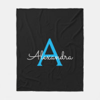 Blue Black Script Girly Monogram Name