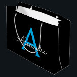 Blue Black Script Girly Monogram Name Large Gift Bag<br><div class="desc">Black and Blue Simple Script Monogram Name Gift Bag. This makes the perfect sweet 16 birthday,  wedding,  bridal shower,  anniversary,  baby shower or bachelorette party gift bag for someone that loves glam luxury and chic styles.</div>