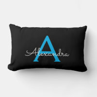 Blue Black Script Girly Monogram Name