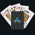 Blue Black Script Girly Monogram Name Playing Cards<br><div class="desc">Black and Blue Simple Script Monogram Name Playing Cards. This makes the perfect sweet 16 birthday,  wedding,  bridal shower,  anniversary,  baby shower or bachelorette party gift for someone that loves glam luxury and chic styles.</div>