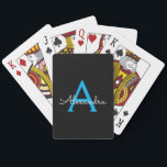 Blue Black Script Girly Monogram Name Playing Cards<br><div class="desc">Black and Blue Simple Script Monogram Name Playing Cards. This makes the perfect sweet 16 birthday,  wedding,  bridal shower,  anniversary,  baby shower or bachelorette party gift for someone that loves glam luxury and chic styles.</div>