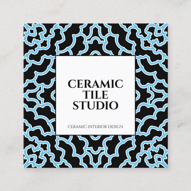 Blue Black Seamless Mosaic Tile Square Business Card (Front)