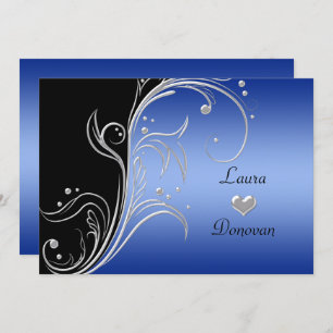 Blue Black Silver Floral Swirls Reception Only Invitation