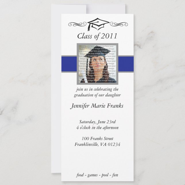Blue, Black & Silver School Graduation Invitations (Front)