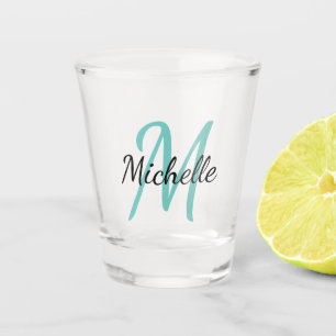 Blue & Black Simple Monogram Classic Trendy Shot Glass