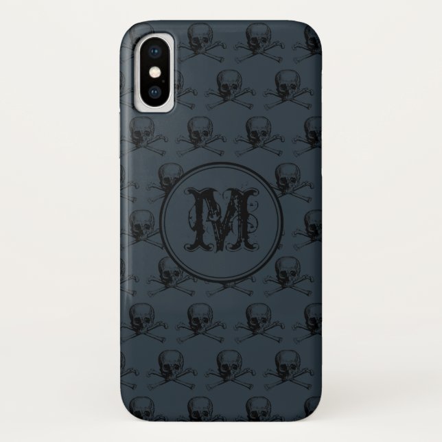 Blue Black Skull Halloween Personalized Monogram Case-Mate iPhone Case (Back)