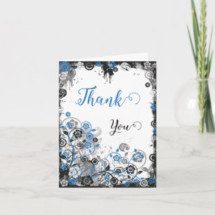 Blue & Black Splatter Floral Thank You Card