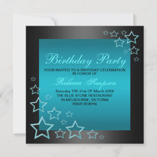 Blue & Black Star Birthday Invitation