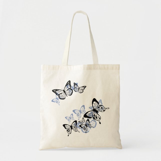 Blue-black stencil butterflies tote bag (Front)