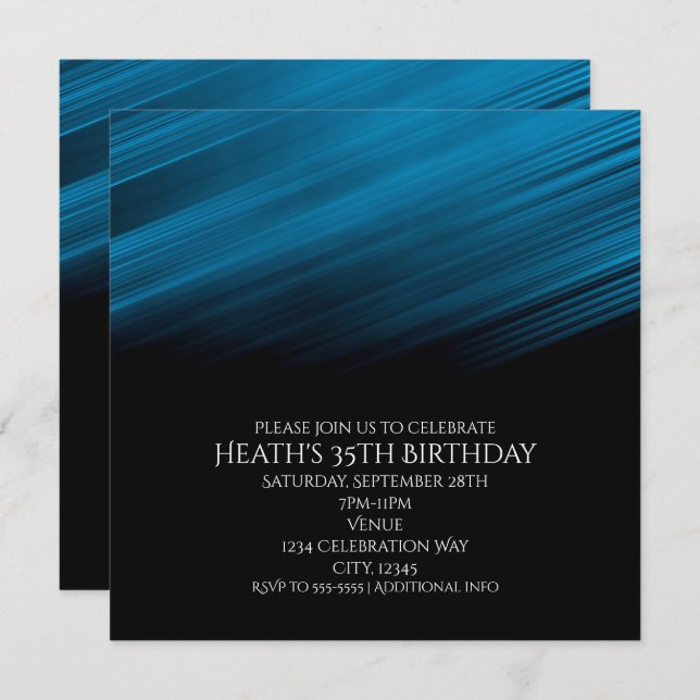 Blue & Black Streaks Birthday Party Invitation (Front/Back)