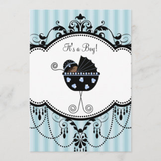 Blue Black Stripes Baby Boy Shower Invitations