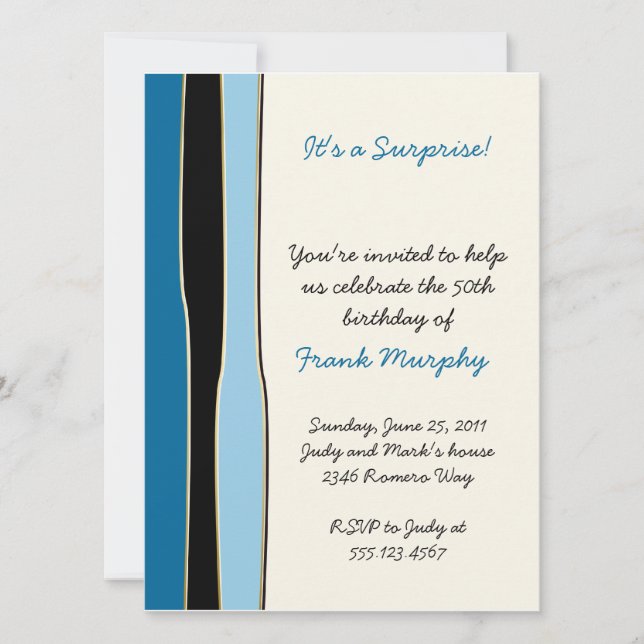 Blue Black Stripes Birthday Invitation (Front)