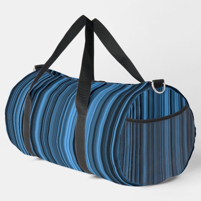 Blue Black Stripes Large Duffle Bag (Right Corner)