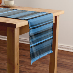Blue Black Stripes Long Table Runner