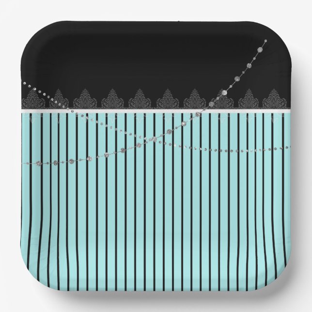 Blue & black stripes paper plates (Front)