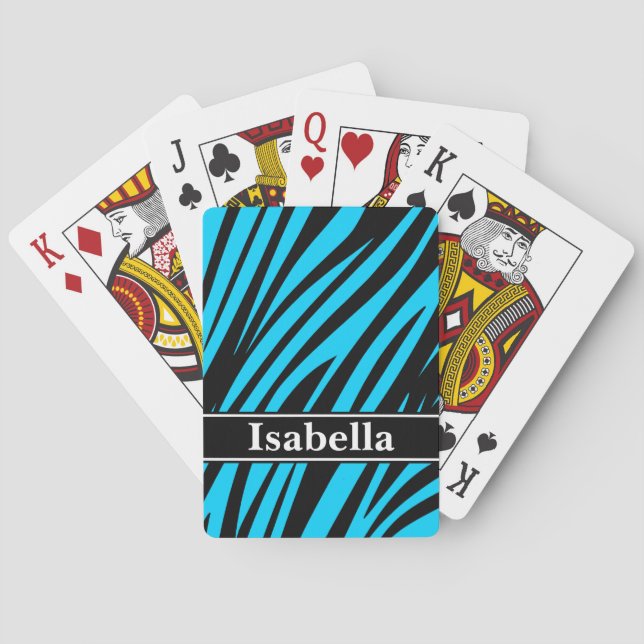 Blue Black Stripes Pattern Playing Cards (Back)