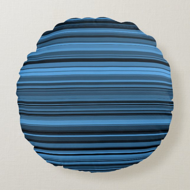 Blue Black Stripes Round Cushion (Front)