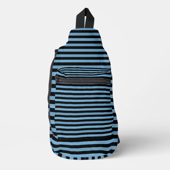 Blue Black Stripes Seamless Pattern Sling Bag (Front)