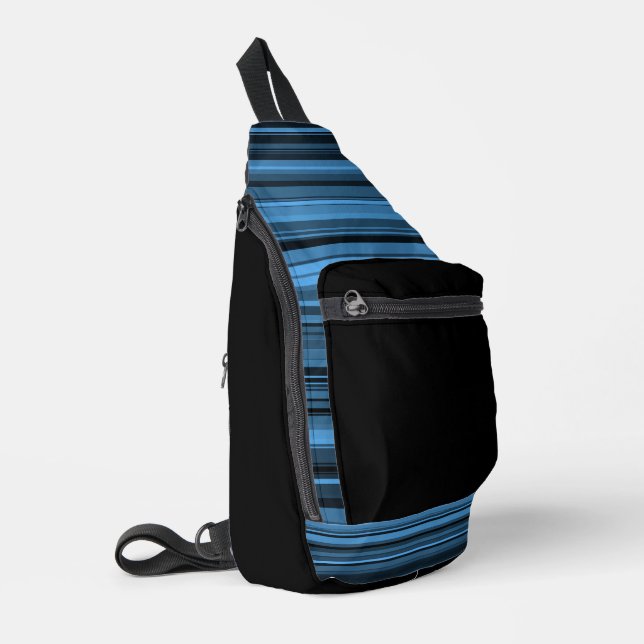 Blue Black Stripes Seamless Pattern Sling Bag (Left Corner)
