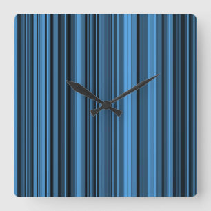 Blue Black Stripes Square Wall Clock