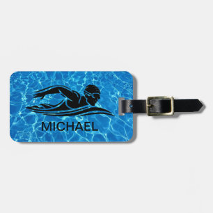 Blue Black Swimmer Swimming Pool Water Custom Luggage Tag