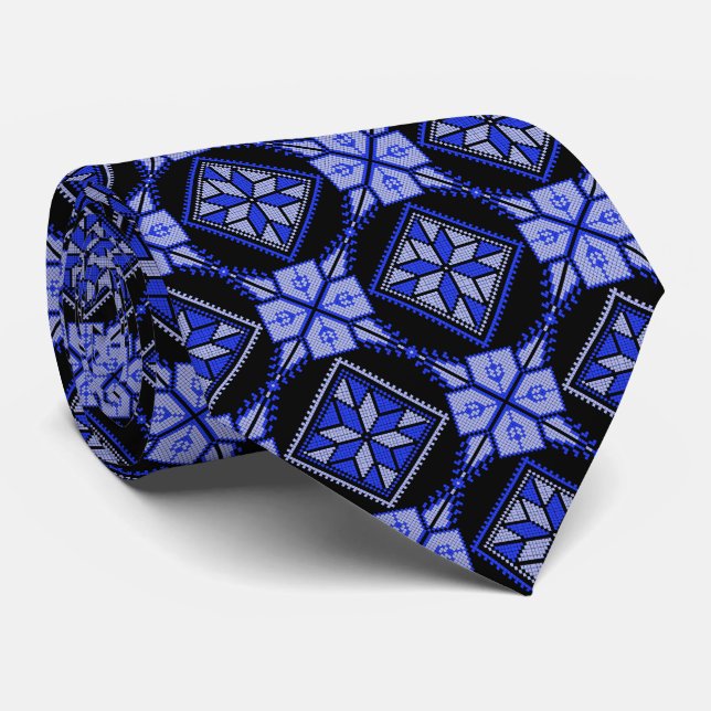 Blue & Black Tatreez Henna Thobe Pattern Tie (Rolled)