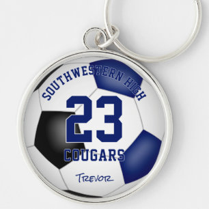 blue black team colours boys girls soccer key ring