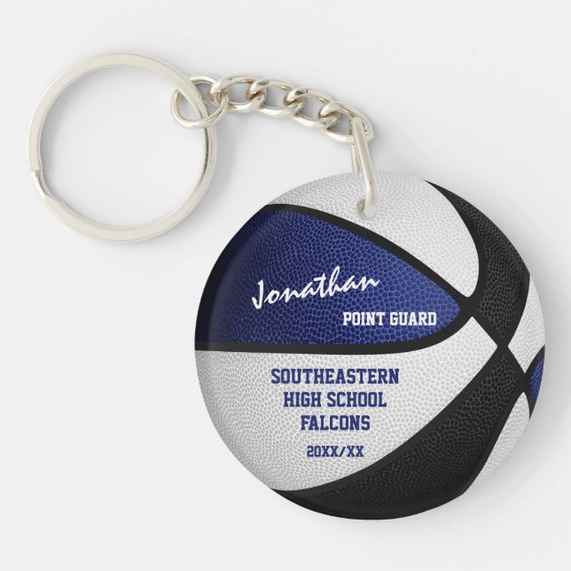 blue black team colours keepsake basketball key ring (Front)