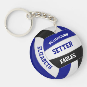 blue black team colours personalised volleyball key ring