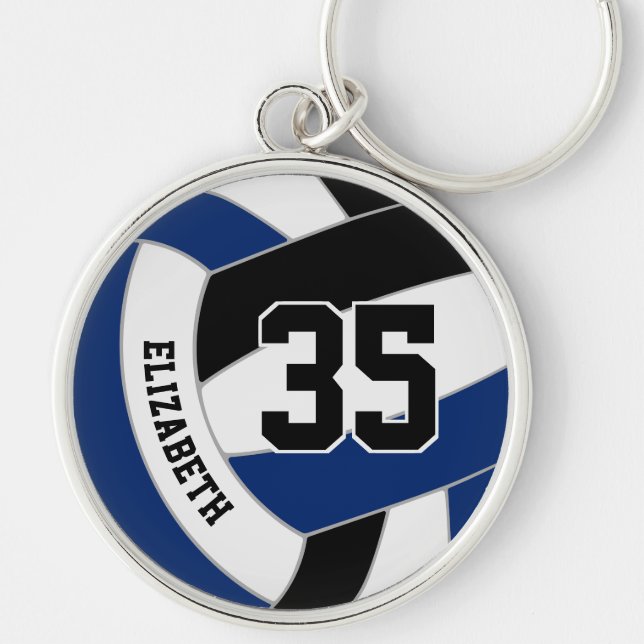 blue black team colours personalised volleyball key ring (Front)
