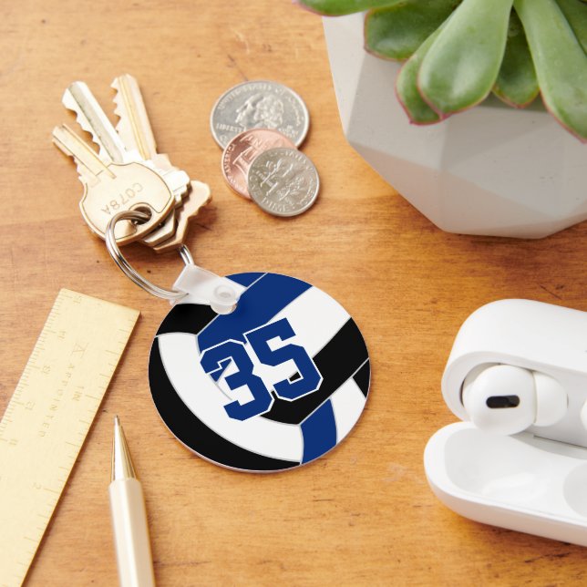 blue black team colours volleyball player key ring (Desk)