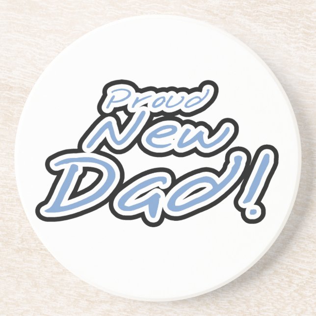 Blue/Black Text Proud New Dad Gifts Coaster (Front)