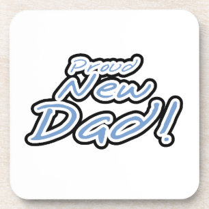Blue/Black Text Proud New Dad Gifts Coaster