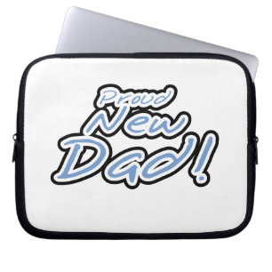 Blue/Black Text Proud New Dad Gifts Laptop Sleeve