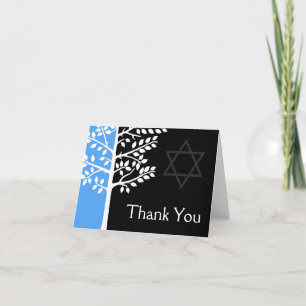 Blue Black Tree of Life Bar Mitzvah Thank You Card