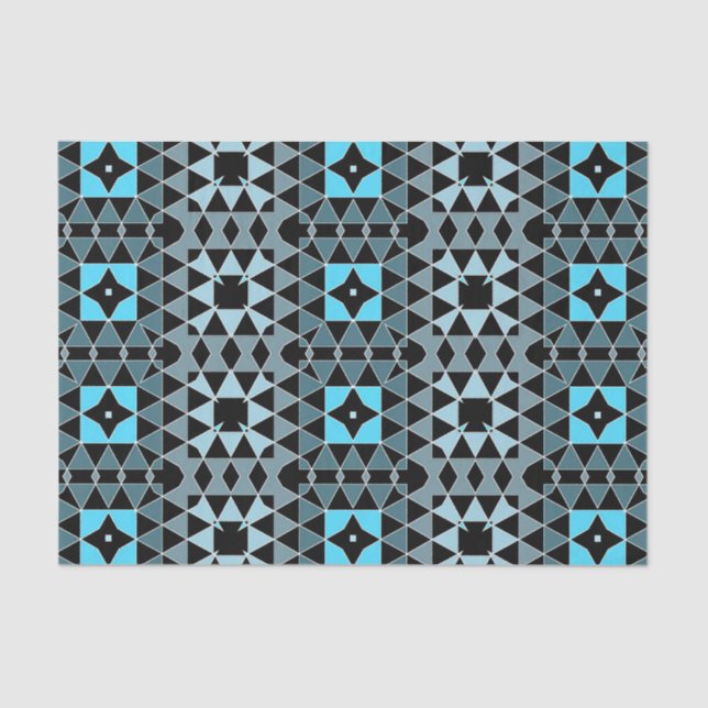 Blue & Black Trendy Mosaic Geometric Pattern Tissue Paper (Front)