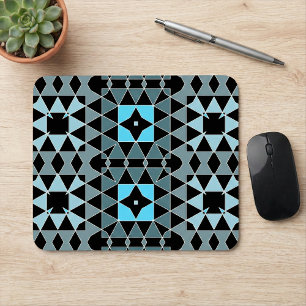 Blue & Black Trendy Op Art Geometric Pattern Mouse Pad