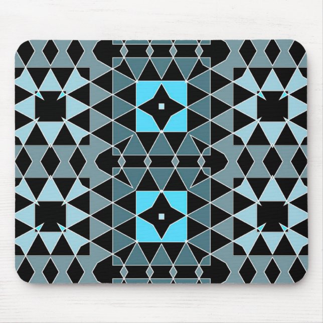 Blue & Black Trendy Op Art Geometric Pattern Mouse Pad (Front)