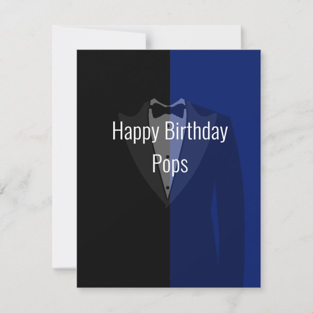 Blue black tuxedo poker bachelor party RSVP card (Front)