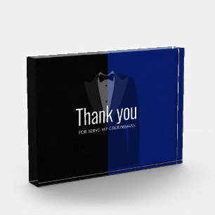 Blue/black tuxedo print bachelor party favour phot photo block