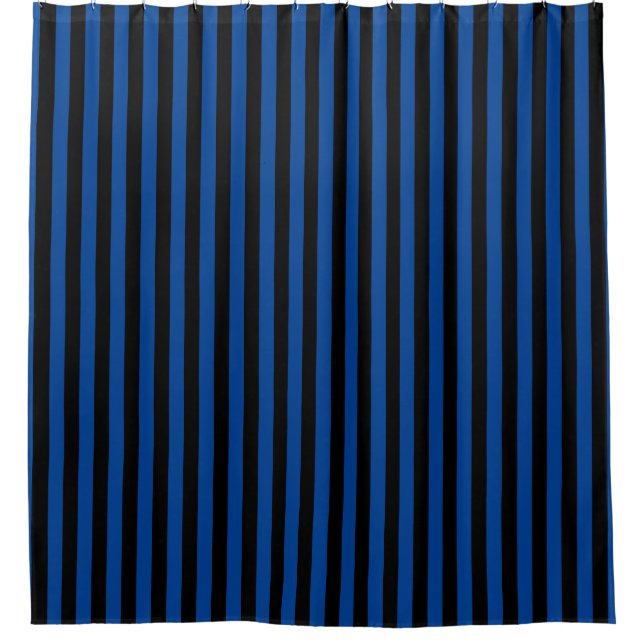 Blue Black Vertical Stripe Halloween Shower Curtain (Front)