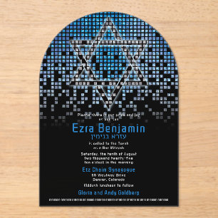 Blue Black Video Game Gamer Bar Mitzvah  Acrylic Invitations