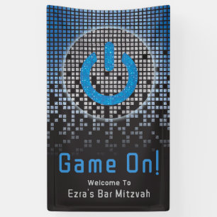 Blue Black Video Game Gamer Bar Mitzvah Banner